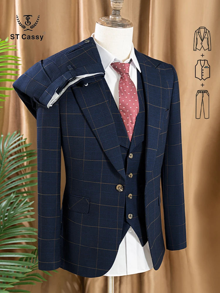 Mens Formal - Completo Elegante a Quadri in Tre