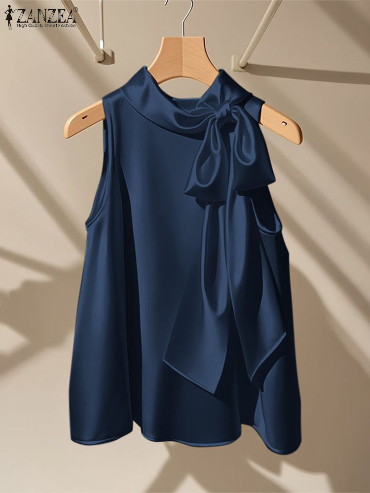 Satin Bow Tie - ZANZEA Camicette eleganti Papillon Top Donna