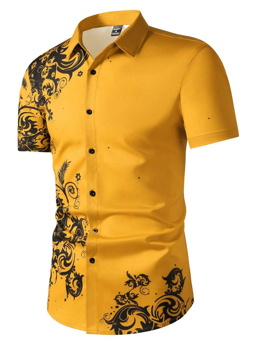 Mens Formal - Camicia Manificata da Uomo Casual Retrò