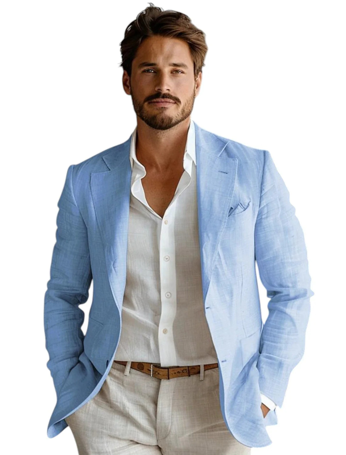 Men Formal Wear For Summer - Blazer in Lino Blu Slim Fit