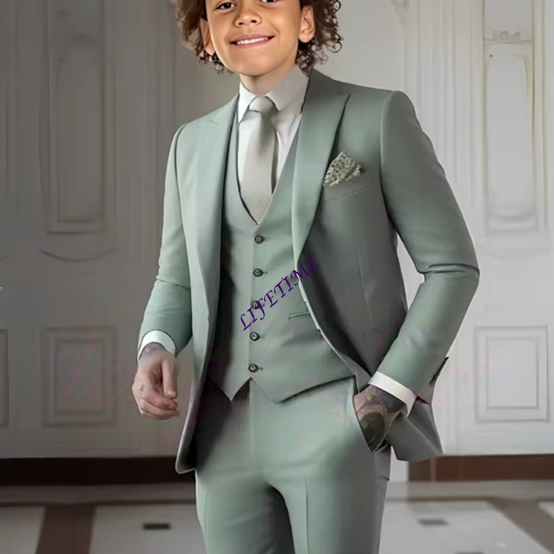 Formal Wear For Men Kids - Abito a Tre Pezzi Verde Chiaro