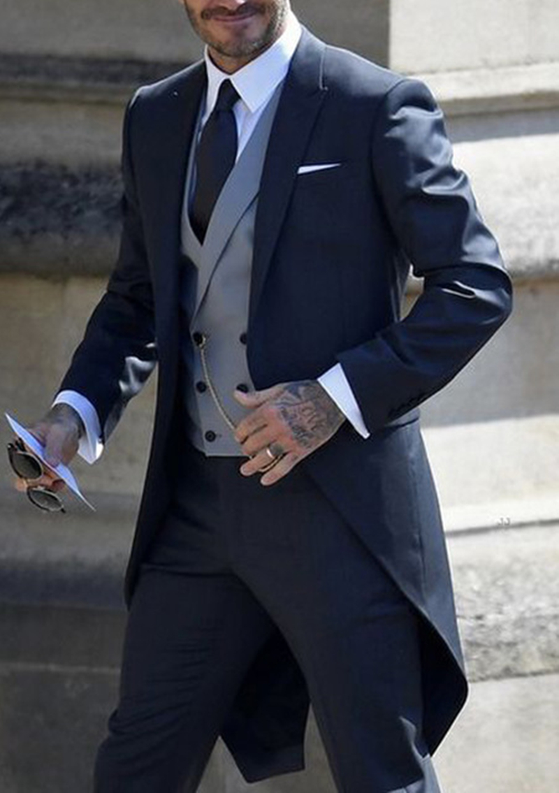 Young Men Formal Wear - Navy Men Tuxedos Tailcoat abito formale